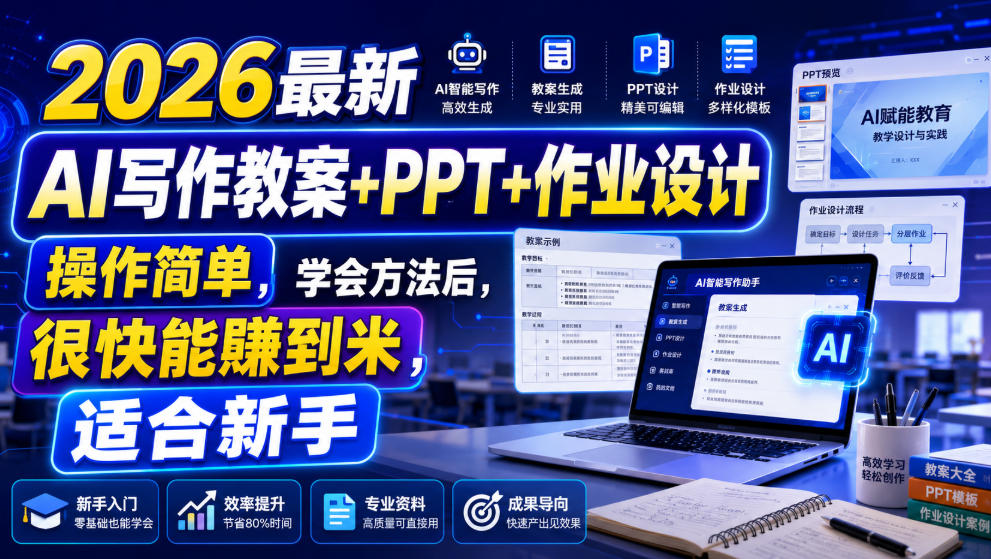 2026最新AI写作教案+PPT+作业设计，操作简单，学会方法后，很快能賺到米，适合新手-轻创星球网