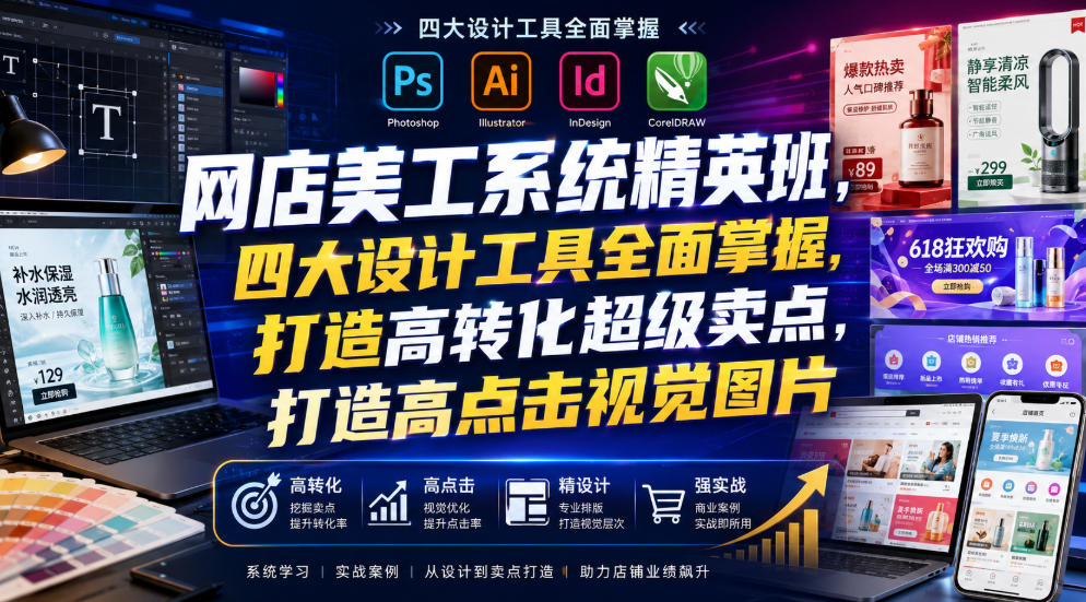 网店美工系统精英班，四大设计工具全面掌握，打造高转化超级卖点，打造高点击视觉图片(2026年7月)-轻创星球网