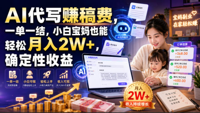 AI代写賺稿费，一单一结，小白宝妈也能轻松月入2W+，确定性收益【揭秘】-轻创星球网