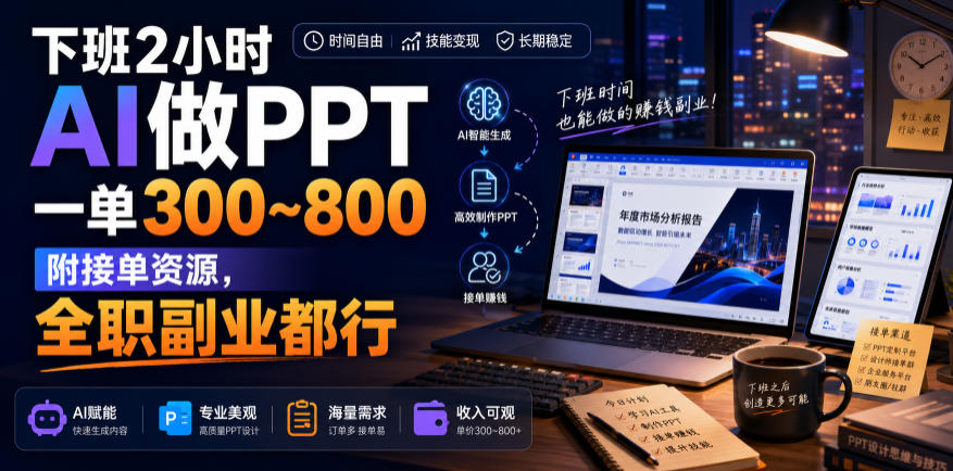 下班2小时AI做PPT，一单300~800，附接单资源，全职副业都行【揭秘】-轻创星球网