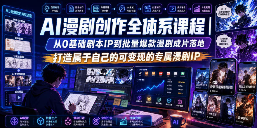 AI漫剧创作全体系课程｜从0基础剧本IP到批量爆款漫剧成片落地，打造属于自己的可变现的专属漫剧IP-轻创星球网