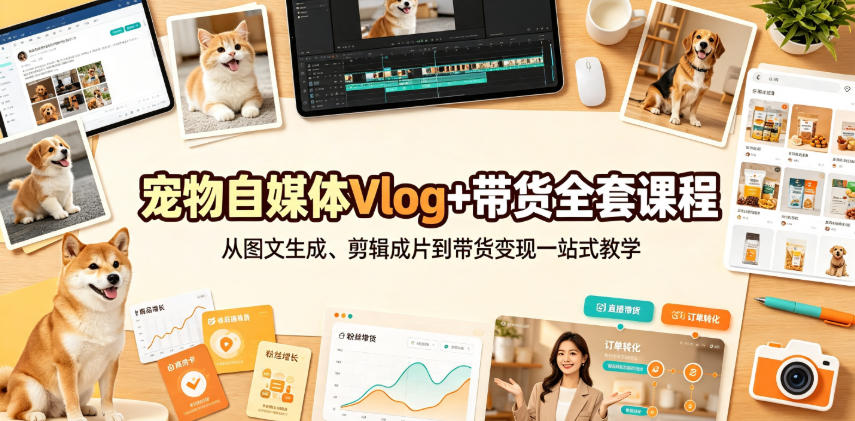 宠物自媒体Vlog+带货全套课程｜从图文生成、剪辑成片到带货变现一站式教学-轻创星球网