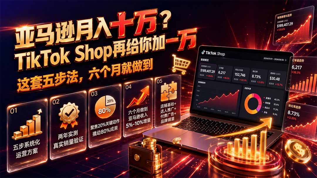 亚马逊月入十万？TikTok Shop再给你加一万——这套五步法，六个月就做到【原创双语字幕】-轻创星球网