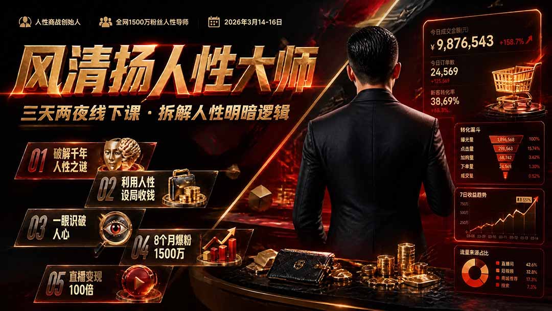风清扬人性大师-三天两夜3月14-16线下课2026年｜拆解人性明暗逻辑，识人避坑，千万粉涨粉+直播百倍变现实战教学-轻创星球网