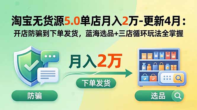 淘宝无货源5.0单店月入2万-更新2026：开店防骗到下单发货，蓝海选品+三店循环玩法全掌握-轻创星球网