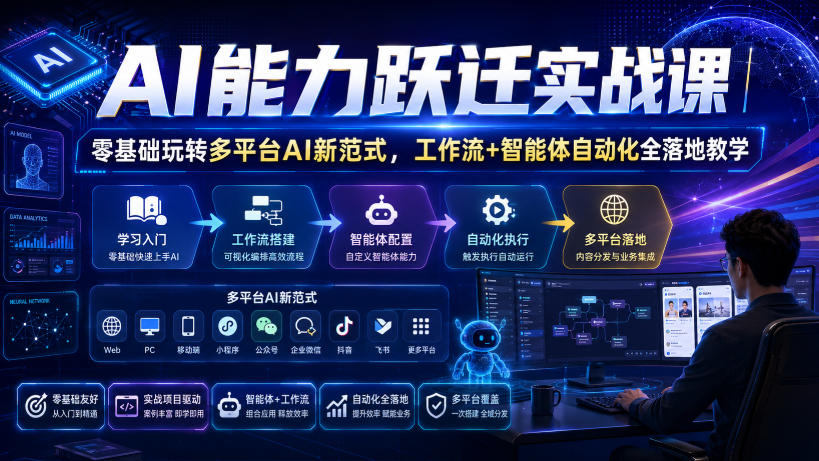 AI能力跃迁实战课｜零基础玩转多平台AI新范式，工作流+智能体自动化全落地教学-轻创星球网