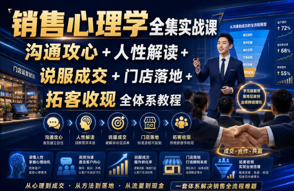 销售心理学全集实战课｜沟通攻心+人性解读+说服成交+门店落地+拓客收现全体系教程-轻创星球网