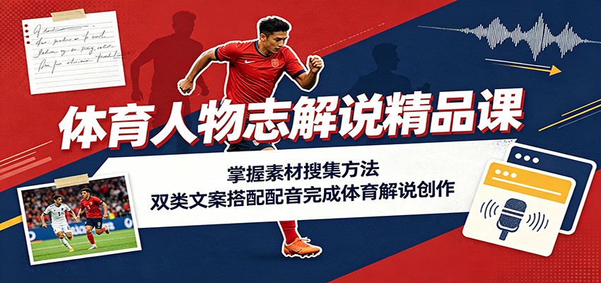 体育人物志解说精品课：掌握素材搜集方法，双类文案搭配配音完成体育解说创作-轻创星球网
