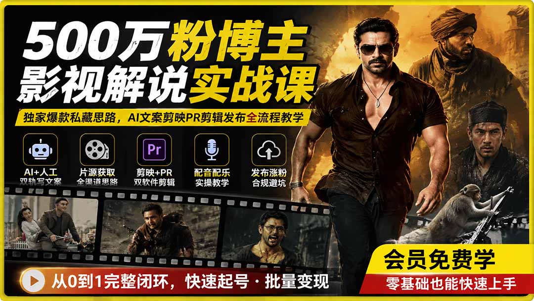 500万粉博主影视解说实战课｜独家爆款私藏思路，AI文案剪映PR剪辑发布全流程教学-轻创星球网