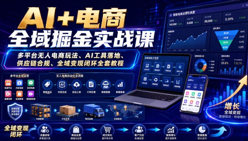 AI+电商全域掘金实战课｜多平台无人电商玩法、AI工具落地、供应链合规、全域变现闭环全套教程-轻创星球网