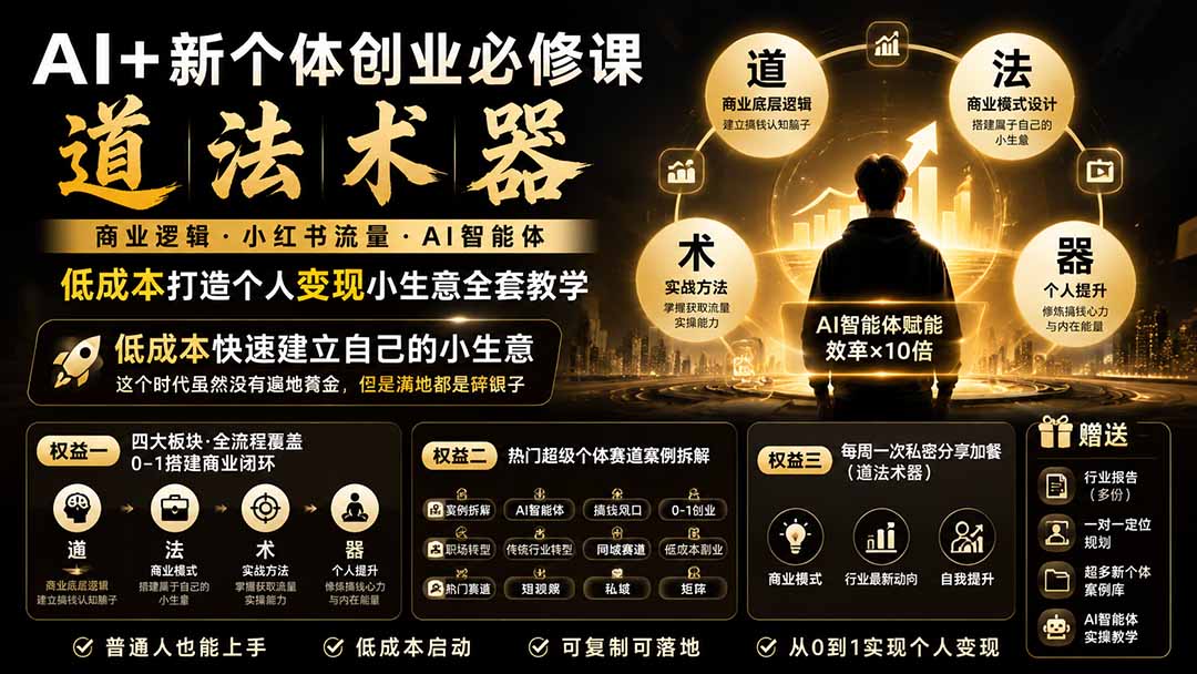 AI+新个体创业必修课｜道法术器｜商业逻辑·小红书流量·AI智能体｜低成本打造个人变现小生意全套教学-轻创星球网