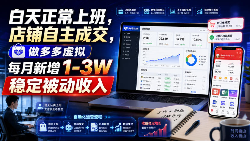白天正常上班，店铺自主成交，做多多虚拟每月新增1-3W稳定被动收入【揭秘】-轻创星球网