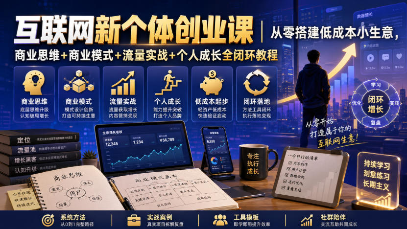 互联网新个体创业课｜从零搭建低成本小生意，商业思维+商业模式+流量实战+个人成长全闭环教程-轻创星球网