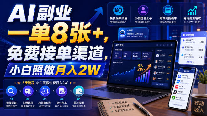 AI副业一单8张+，免费接单渠道，小白照做月入2W【揭秘】-轻创星球网