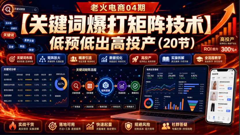 老火电商04期：【关键词爆打矩阵技术】低预低出高投产(20节)-轻创星球网