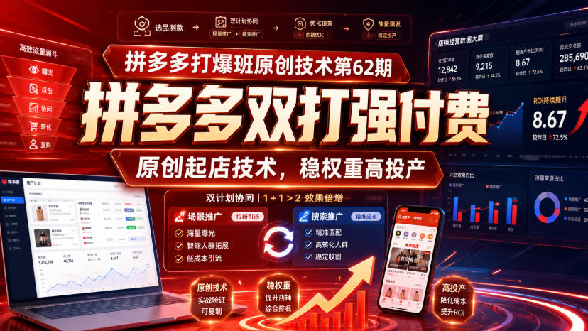 拼多多打爆班原创技术第62期，拼多多双打强付费，原创起店技术，稳权重高投产-轻创星球网