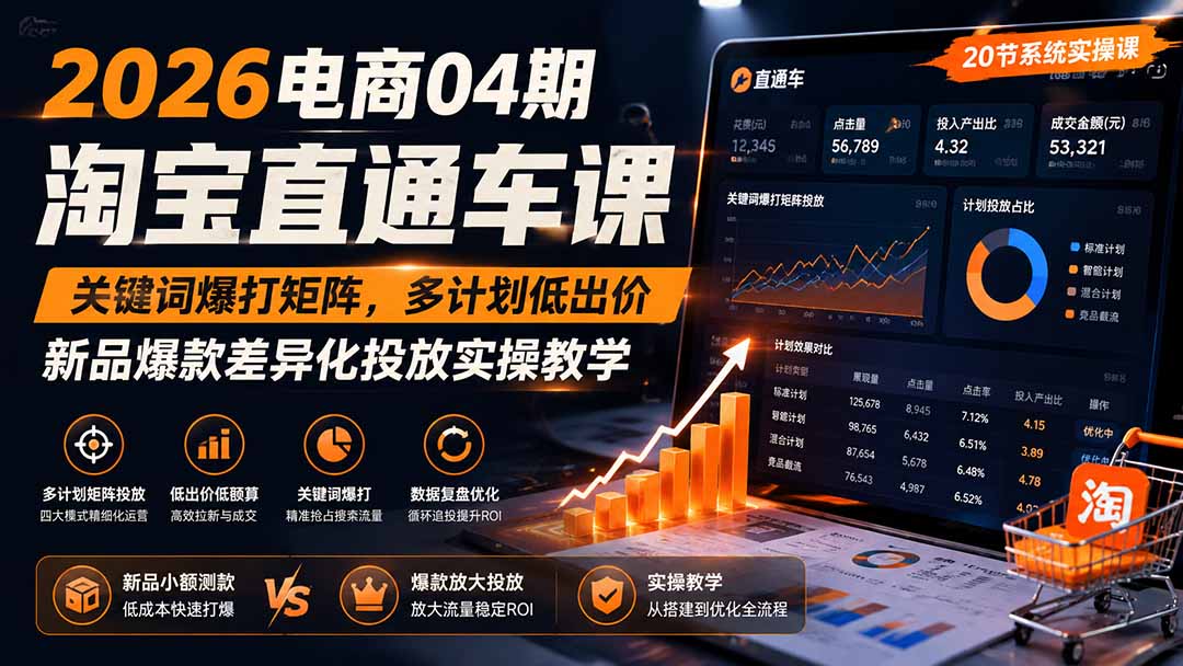 2026电商04期淘宝直通车课｜关键词爆打矩阵，多计划低出价，新品爆款差异化投放实操教学-轻创星球网