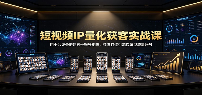 短视频IP量化获客实战课：用十台设备搭建五十账号矩阵，精准打造引流接单型流量账号-轻创星球网