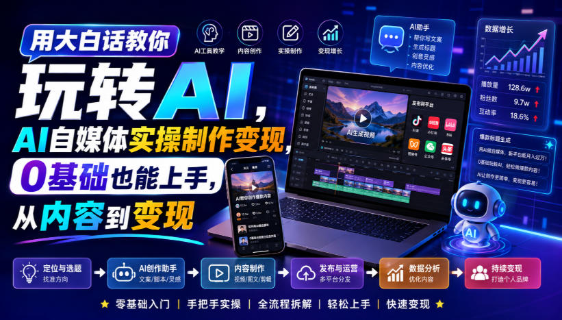 用大白话教你玩转AI，AI自媒体实操制作变现，0基础也能上手，从内容到变现-轻创星球网