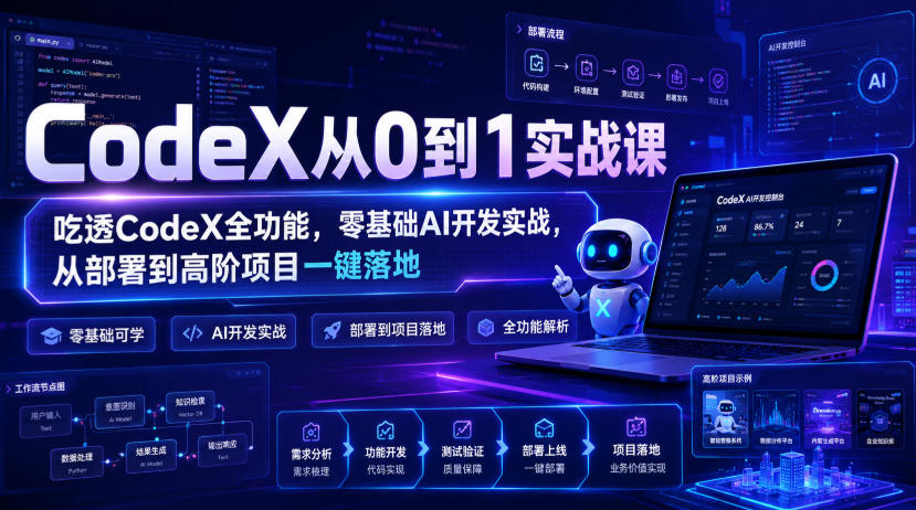 CodeX从0到1实战课，吃透CodeX全功能，零基础AI开发实战，从部署到高阶项目一键落地-轻创星球网