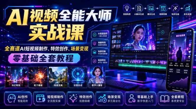 AI视频全能大师实战课｜全赛道AI短视频制作、特效创作、场景变现零基础全套教程-轻创星球网