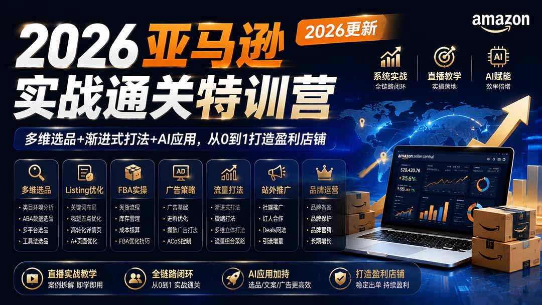 2026亚马逊实战通关特训营-2026更新，多维选品+渐进式打法+AI应用，从0到1打造盈利店铺-轻创星球网
