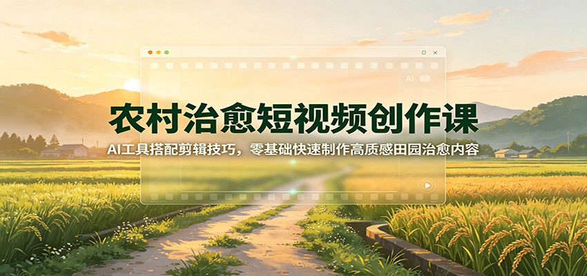 农村治愈短视频创作课：AI工具搭配剪辑技巧，零基础快速制作高质感田园治愈内容-轻创星球网