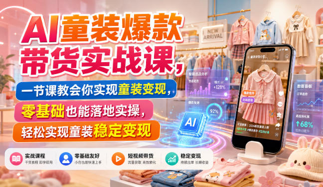 AI童装爆款带货实战课，一节课教会你实现童装变现，零基础也能落地实操-轻创星球网