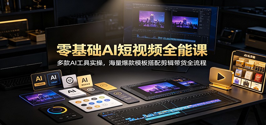 零基础AI短视频全能课：多款AI工具实操，海量爆款模板搭配剪辑带货全流程-轻创星球网