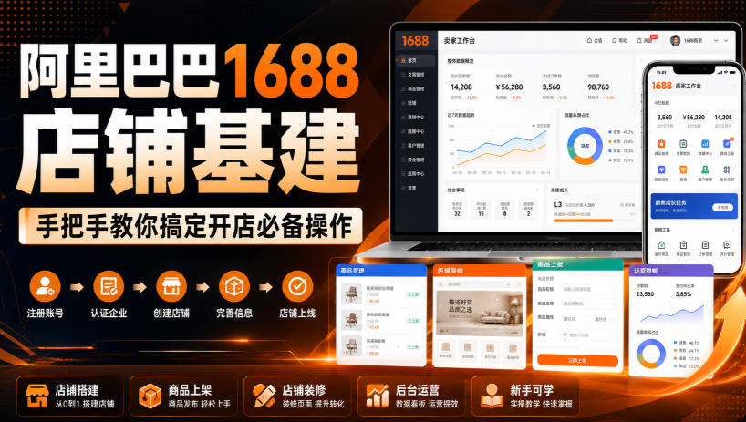 阿里巴巴1688店铺基建，手把手教你搞定开店必备操作(更新8月)-轻创星球网