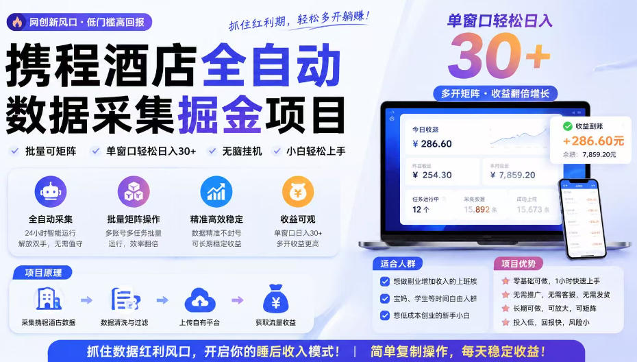 携程酒店采集挂G项目，批量可矩阵，单机轻松日入300+，开启你的睡后收入模式!【揭秘】-轻创星球网