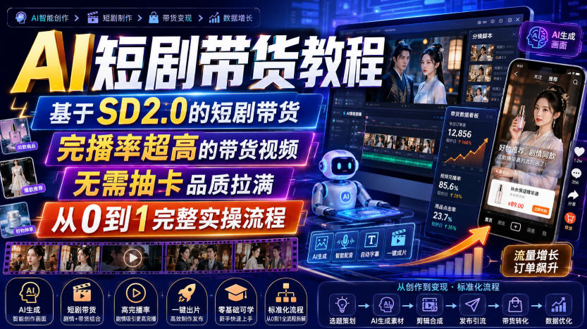 AI短剧带货教程，基于SD2.0的短剧带货，完播率超高的带货视频，无需抽卡品质拉满，从0到1完整实操流程-轻创星球网