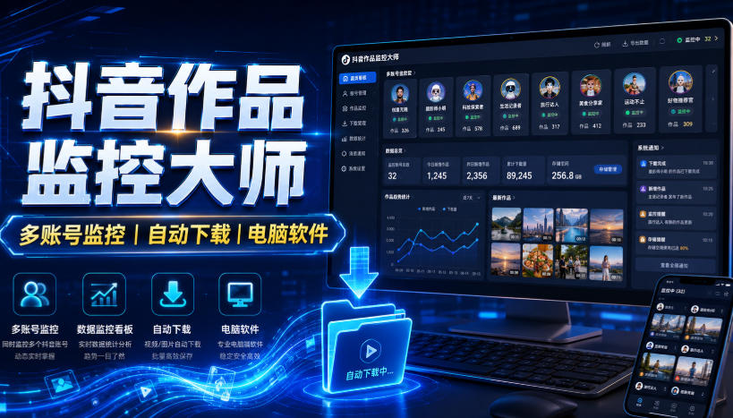 抖音作品监控大师，多账号监控丨自动下载丨电脑软件-轻创星球网