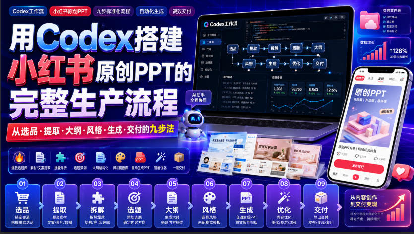用Codex搭建小红书原创PPT的完整生产流程，从选品·提取·大纲·风格·生成·交付的九步法-轻创星球网