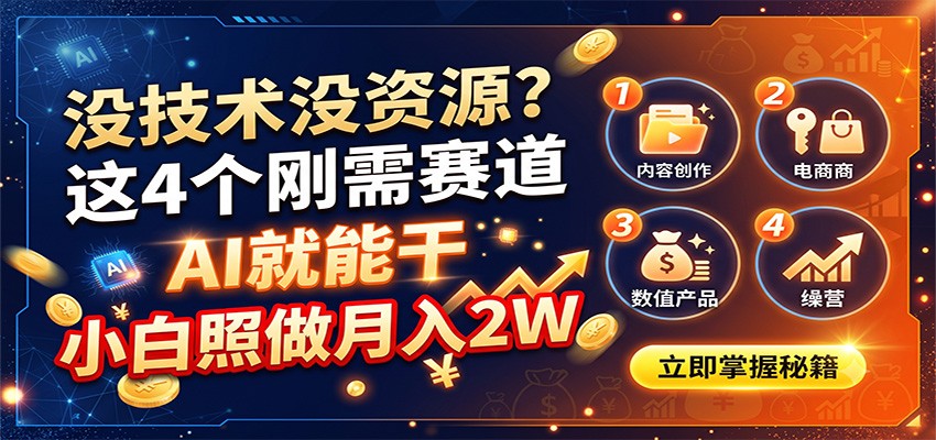 没技术没资源？这4个刚需赛道，AI就能干，小白照做月入2W-轻创星球网