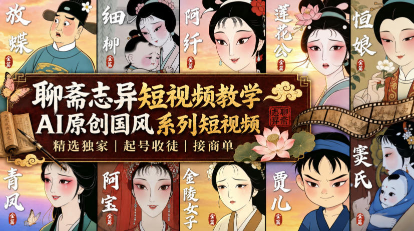 聊斋志异短视频教学，AI原创国风系列短视频，精选独家丨起号收徒丨接商单-轻创星球网