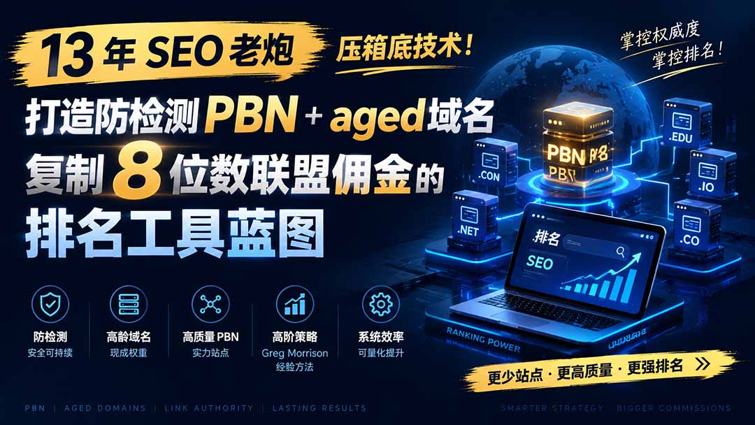 13 年 SEO 老炮压箱底技术！打造防检测 PBN+aged 域名，复制 8 位数联盟佣金的排名工具蓝图【原创双语字幕】-轻创星球网
