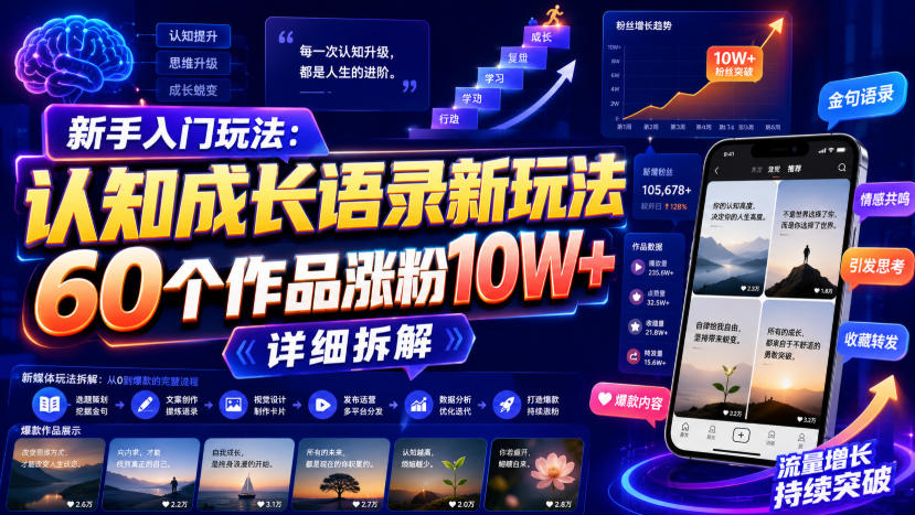 新手入门玩法：认知成长语录新玩法，60个作品涨粉10W+，详细拆解-轻创星球网