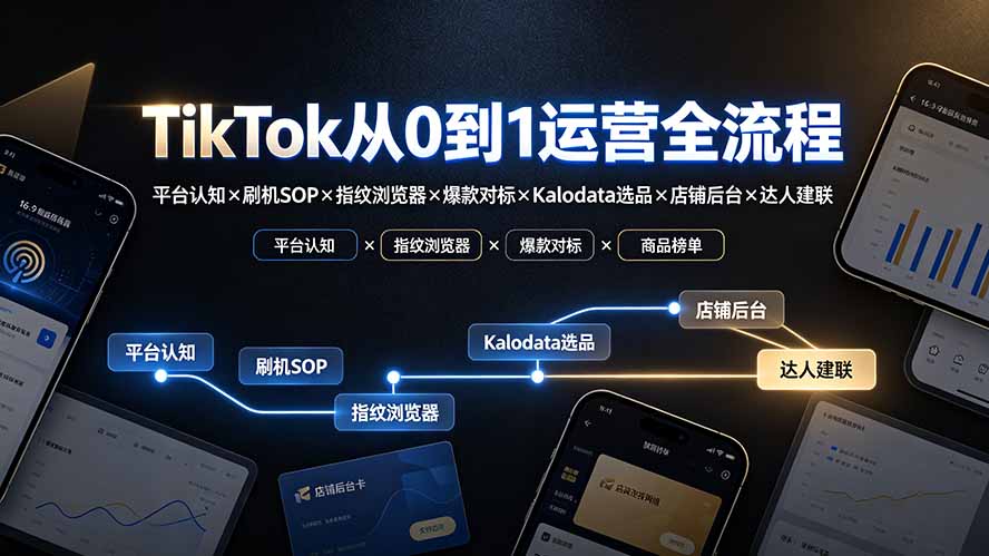 TikTok从0到1运营全流程-更新：平台认知×刷机SOP×指纹浏览器×爆款对标×Kalodata选品×店铺后台×达人建联-轻创星球网