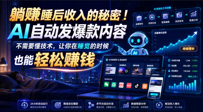 躺賺睡后收入的秘密！AI自动发爆款内容，不需要懂技术，让你在睡觉的时候也能轻松賺钱【原创双语字幕】-轻创星球网