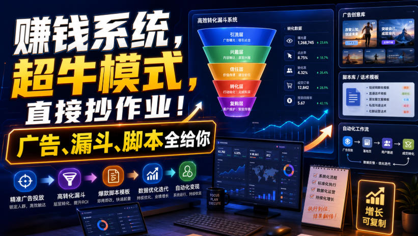 賺钱系统，超牛模式，直接抄作业！广告、漏斗、脚本全给你【原创双语字幕】-轻创星球网