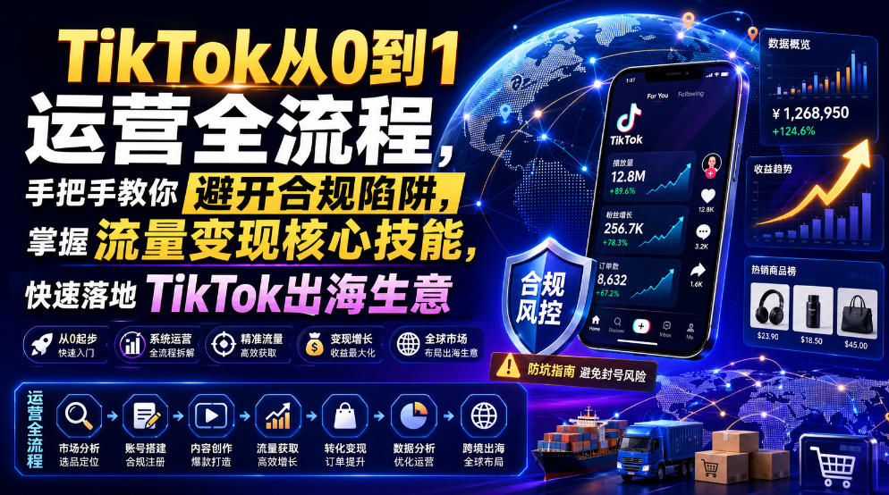TikTok从0到1运营全流程，手把手教你避开合规陷阱，掌握流量变现核心技能，快速落地TikTok出海生意(更新8月)-轻创星球网