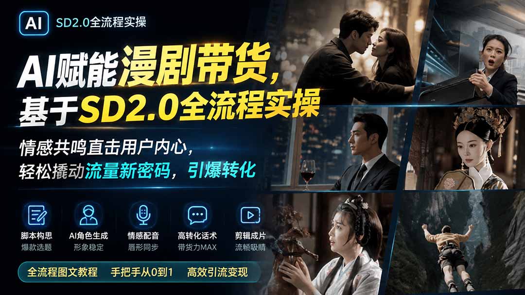 AI赋能漫剧带货，基于SD2.0全流程实操；情感共鸣直击用户内心，轻松撬动流量新密码，引爆转化-轻创星球网