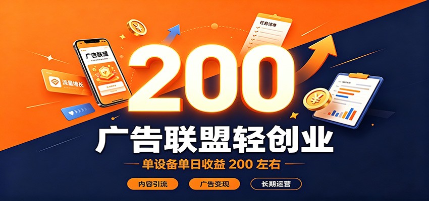 广告联盟轻创业，单设备单日收益200左右，内容引流广告变现长期运营-轻创星球网