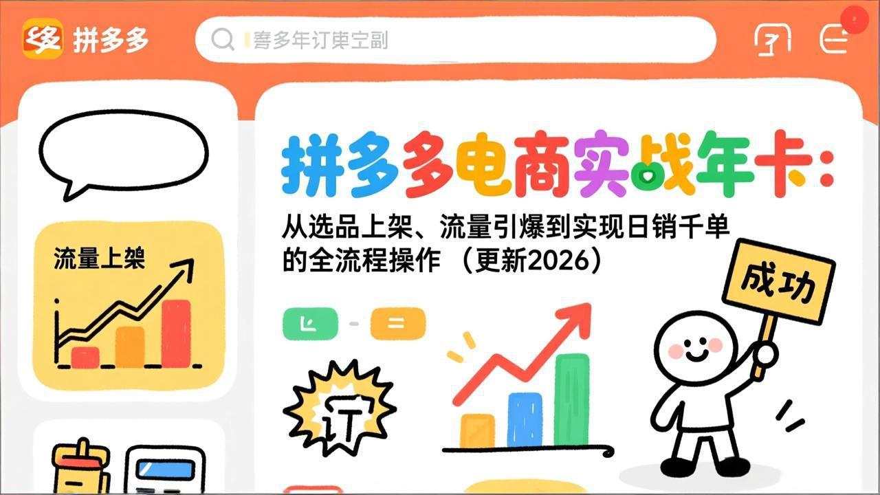 拼多多电商实战年卡：从选品上架、流量引爆到实现日销千单的全流程操作(更新2026年8月-轻创星球网