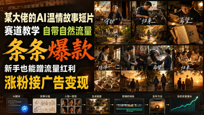 某大佬的AI温情故事短片赛道教学，自带自然流量，条条爆款，新手也能蹭流量红利，涨粉接广告变现-轻创星球网