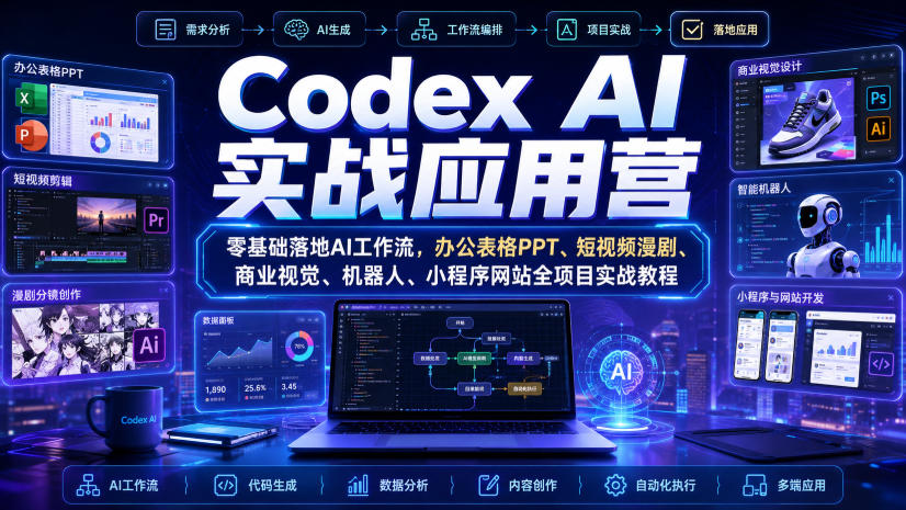 Codex AI实战应用营｜零基础落地AI工作流，办公表格PPT、短视频漫剧、商业视觉、机器人、小程序网站全项目实战教程-轻创星球网