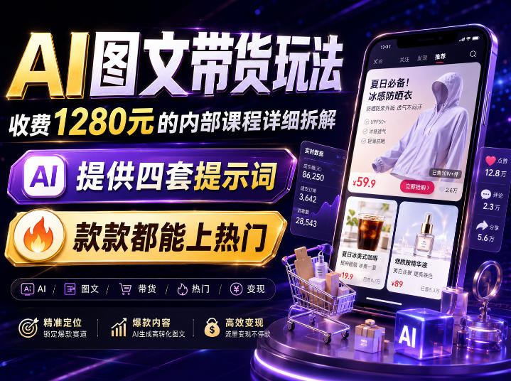 AI图文带货内部玩法，1280内部课程对外系统拆解，看完直接上手变现！-轻创星球网