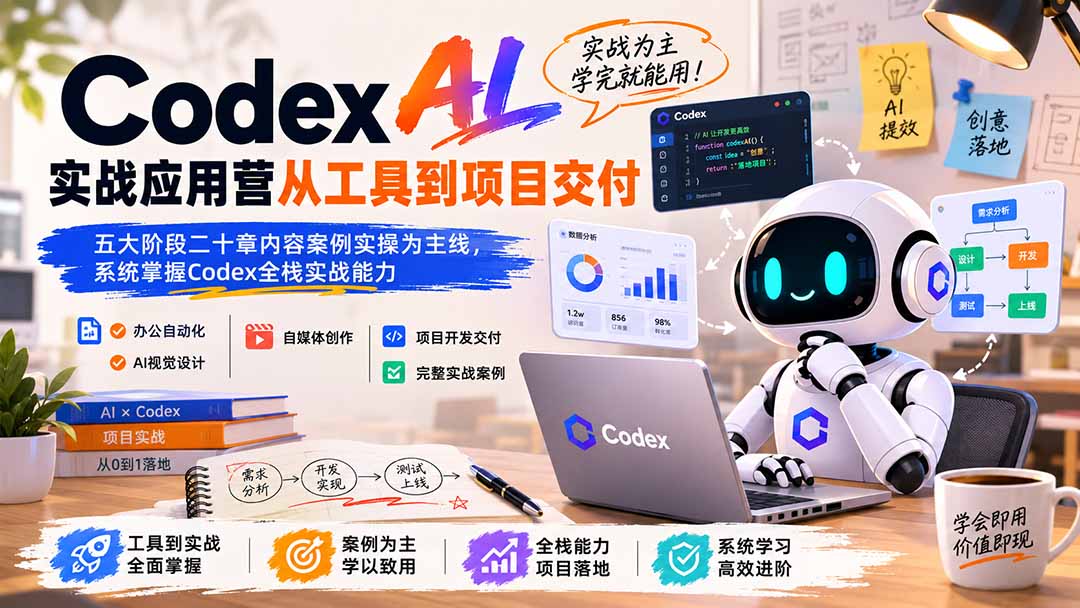 Codex AI实战应用营从工具到项目交付；五大阶段二十章内容案例实操为主线，系统掌握Codex全栈实战能力-轻创星球网