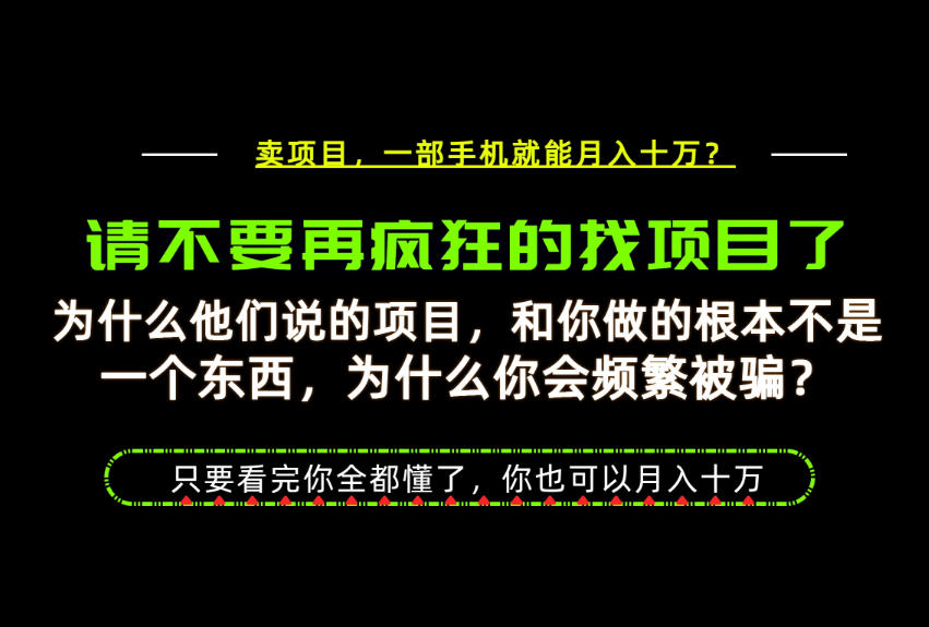 为什么做项目的人大多都是炮灰？为什么只有卖项目才能稳？看完你也可以月入10W+【揭秘】-轻创星球网